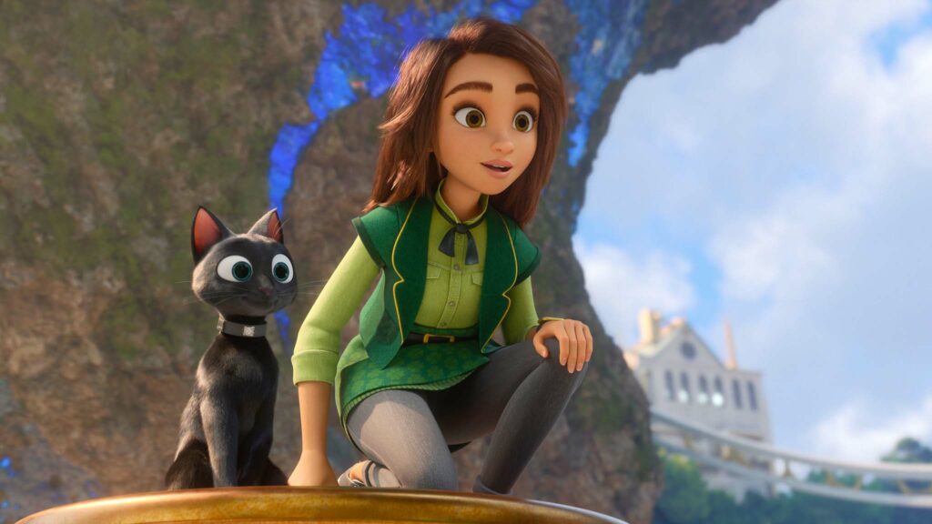 Bob (voiced by Simon Pegg) and Sam Greenfield (Eva Noblezada) in Luck, directed by Peggy Holmes. Copyright: Apple Original Films/Skydance Animation. All Rights Reserved.