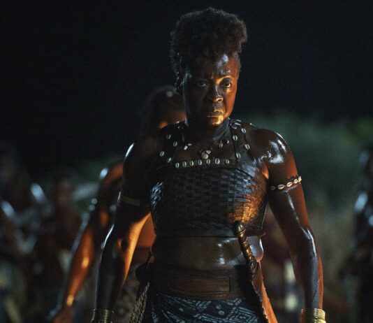 Viola Davis as General Nanisca in The Woman King, directed by Gina Prince-Bythewood. Photo: Ilze Kitshoff. Copyright: 2022 CTMG, Inc. All Rights Reserved.