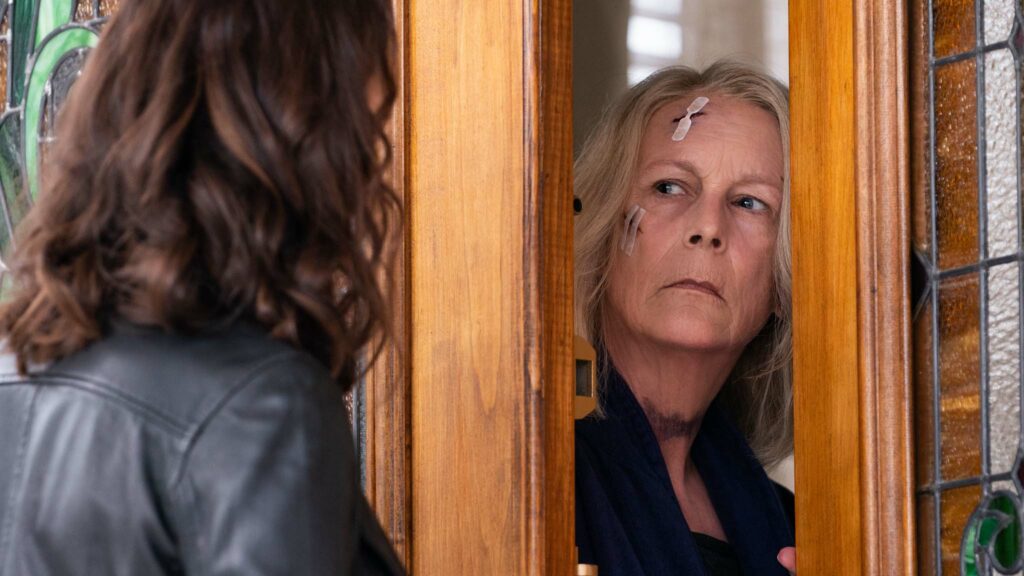 Jamie Lee Curtis as Laurie Strode in Halloween Ends, directed by David Gordon Green. Photo: Ryan Green. Copyright: Universal Pictures. All Rights Reserved.