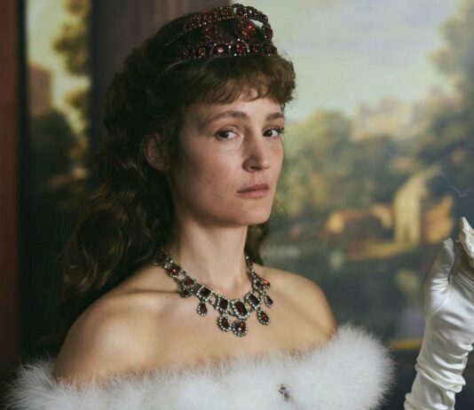 Vicky Krieps as Empress Elisabeth in Corsage, directed by Marie Kreutzer. Photo: Felix Vratny. Copyright: Picturehouse Entertainment. All Rights Reserved.