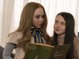 M3GAN and Violet McGraw as Cady in M3GAN, directed by Gerard Johnstone. Photo: Geoffrey Short. Copyright: 2023 Universal Pictures. All Rights Reserved.