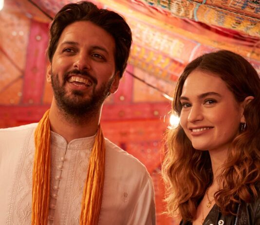 Shazad Latif as Kazim and Lily James as Zoe in What’s Love Got To Do With It?, directed by Shekhar Kapur. Photo: Robert Viglasky. Copyright: StudioCanal. All Rights Reserved.