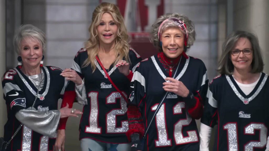 Rita Moreno as Maura, Jane Fonda as Trish, Sally Field as Betty and Lily Tomlin as Lou in 80 For Brady directed by Kyle Marvin. Photo: Scott Garfield. Copyright: Paramount Pictures. All Rights Reserved.