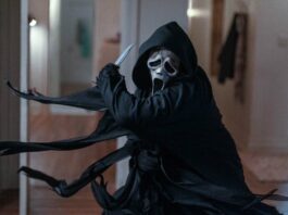Ghost Face in Scream VI, directed by Matt Bettinelli-Olpin and Tyler Gillett. Photo: Philippe Bosse. Copyright: 2022 Paramount Pictures. All Rights Reserved. Ghost Face is a Registered Trademark of Fun World Div., Easter Unlimited, Inc. All Rights Reserved.