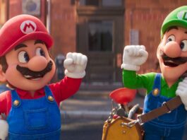 Mario (voiced by Chris Pratt) and Luigi (Charlie Day) in The Super Mario Bros. Movie, directed by Aaron Horvath and Michael Jelenic. Copyright: Nintendo/Illumination Entertainment/Universal Pictures. All Rights Reserved.