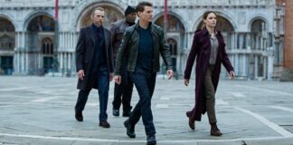 Simon Pegg as Benji Dunn, Ving Rhames as Luther Stickell, Tom Cruise as Ethan Hunt and Rebecca Ferguson as Ilsa Faust in Mission: Impossible - Dead Reckoning Part One, directed by Christopher McQuarrie. Photo: Christian Black. Copyright: Paramount Pictures. All Rights Reserved.