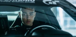 Archie Madekwe as Jann Mardenborough in Gran Turismo, directed by Neill Blomkamp. Photo: Gordon Timpen. Copyright: CTMG. All Rights Reserved. Gran Turismo is a trademark of Sony Interactive Entertainment Inc. All Rights Reserved.