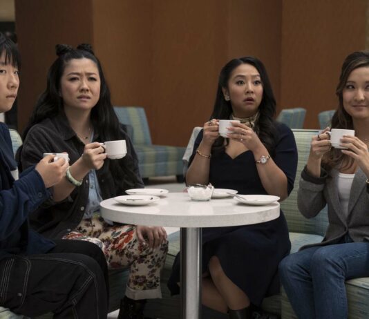 Sabrina Wu as Deadeye, Sherry Cola as Lolo, Stephanie Hsu as Kat and Ashley Park as Audrey in Joy Ride, directed by Adele Lim. Photo: Ed Araquel. Copyright: Lionsgate. All Rights Reserved.