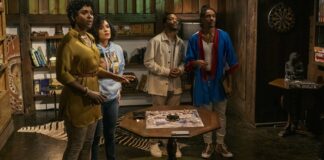 Antoinette Robertson as Lisa, Grace Byers as Allison, Jermaine Fowler as Clifton, and Dewayne Perkins as Dewayne in The Blackening, directed by Tim Story. Photo: Glen Wilson. Copyright: Lionsgate. All Rights Reserved.