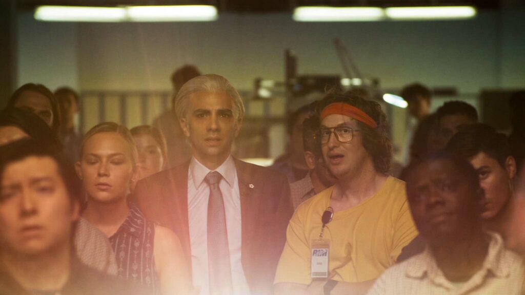 Jay Baruchel as Mike Lazaridis and Matthew Johnson as Doug Fregin in BlackBerry, directed by Matt Johnson. Copyright: National Amusements/Piece Of Magic Entertainment. All Rights Reserved.