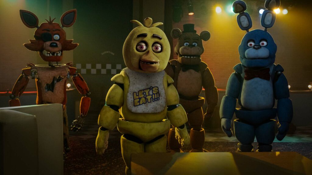 Foxy, Chica, Freddy Fazbear and Bonnie in Five Nights at Freddy's, directed by Emma Tammi. Photo: Patti Perret. Copyright: Universal Pictures. All Rights Reserved.