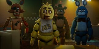 Foxy, Chica, Freddy Fazbear and Bonnie in Five Nights at Freddy's, directed by Emma Tammi. Photo: Patti Perret. Copyright: Universal Pictures. All Rights Reserved.