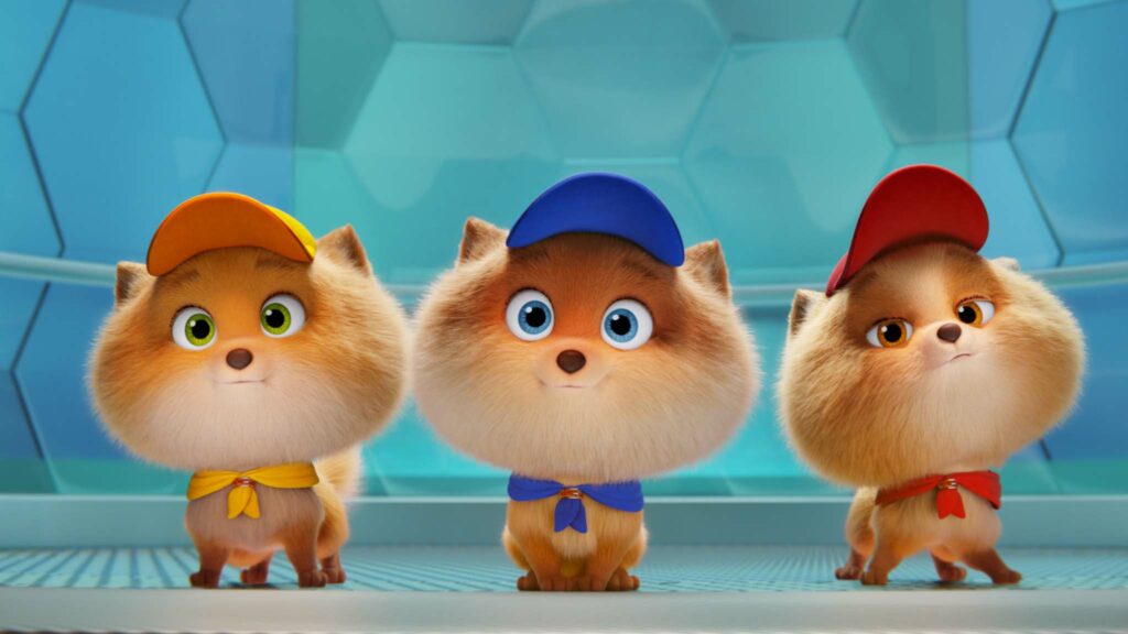 Mini (voiced by North West), Nano (Alan Kim) and Tot (Brice Gonzalez) in Paw Patrol: The Mighty Movie, directed by Cal Brucker. Copyright: Paramount Pictures. All Rights Reserved.