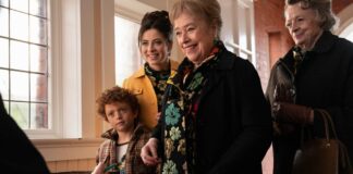 Eric D Smith as Daniel Hennessy, Agnes O'Casey as Dolly Hennessy, Kathy Bates as Eileen Dunne and Maggie Smith as Lily Fox in The Miracle Club, directed by Thaddeus O'Sullivan. Photo: Jonathan Hession. Copyright: Lionsgate. All Rights Reserved.