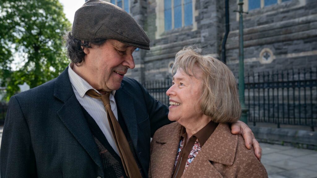 Stephen Rea as Frank Dunne and Kathy Bates as Eileen Dunne in The Miracle Club, directed by Thaddeus O'Sullivan. Photo: Jonathan Hession. Copyright: Lionsgate. All Rights Reserved.