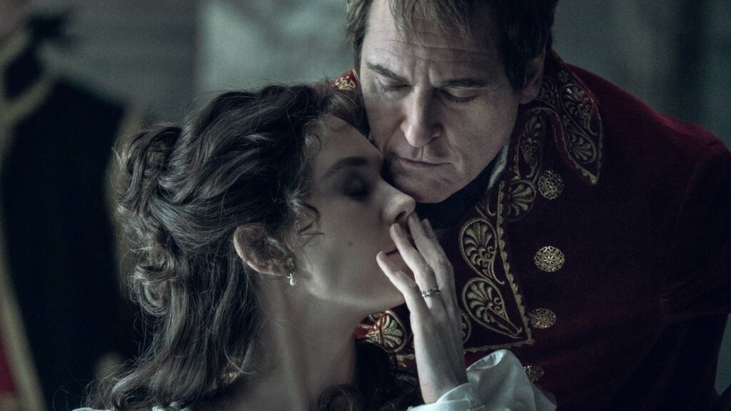 Vanessa Kirby as Empress Josephine and Joaquin Phoenix as Napoleon Bonaparte in Napoleon, directed by Ridley Scott. Photo: Aidan Monaghan. Copyright: Apple. All Rights Reserved.