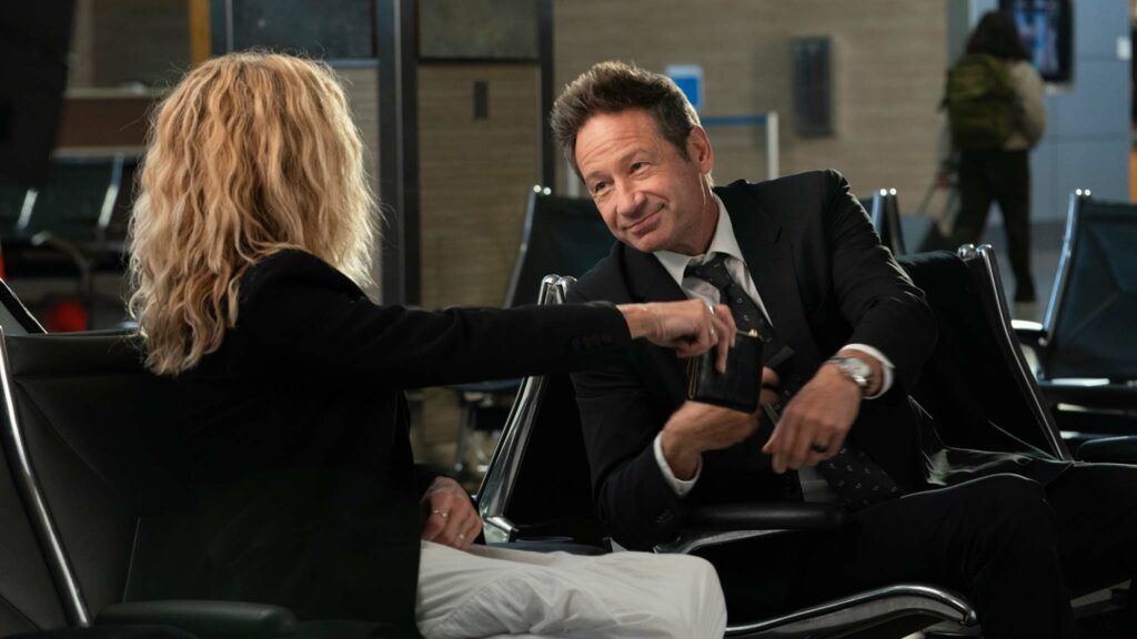 Meg Ryan as Willa and David Duchovny as Bill in What Happens Later, directed by Meg Ryan. Photo: Stefania Rosini. Copyright: Universal Pictures. All Rights Reserved.