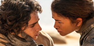 Timothee Chalamet as Paul Atreides and Zendaya as Chani in Dune: Part Two, directed by Denis Villeneuve. Photo: Niko Tavernise. Copyright: Warner Bros. Entertainment Inc. All Rights Reserved.