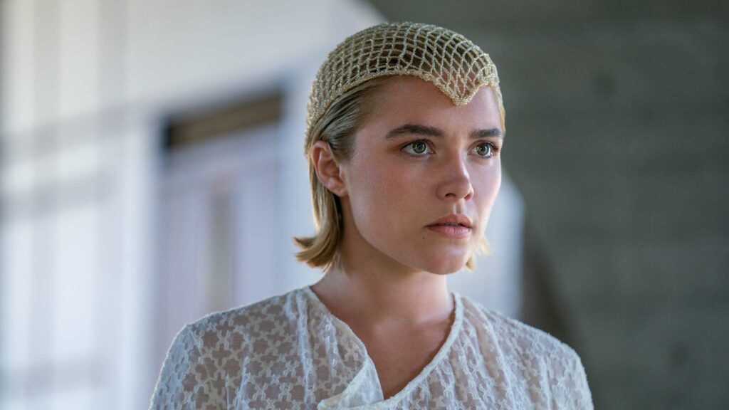 Florence Pugh as Princess Irulan in Dune: Part Two, directed by Denis Villeneuve. Photo: Niko Tavernise. Copyright: Warner Bros. Entertainment Inc. All Rights Reserved.