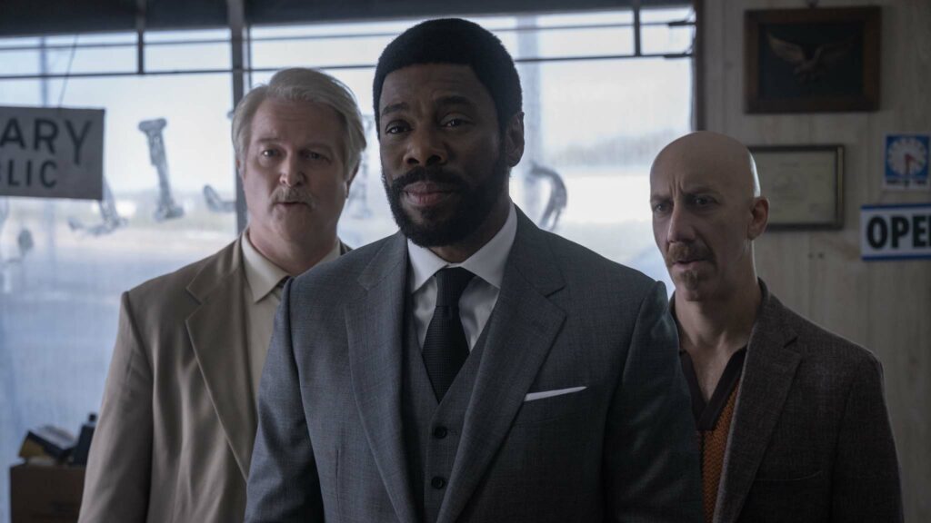 CJ Willson as Flint, Colman Domingo as Chief and Joey Slotnick as Arliss in Drive-Away Dolls, directed by Ethan Coen. Photo: Wilson Webb. Copyright: Working Title/Focus Features. All Rights Reserved.