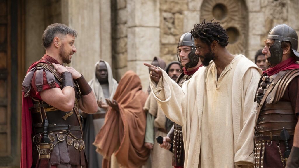 James McAvoy as Pontius Pilate and LaKeith Stanfield as Clarence Samuel. Photo: Moris Puccio. Copyright: Legendary Entertainment. All Rights Reserved.