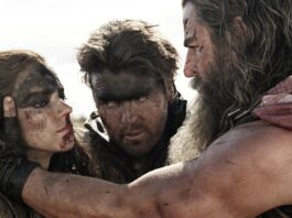 Anya Taylor-Joy as Furiosa, Tom Burke as Praetorian Jack and Chris Hemsworth as Dementus in Furiosa: A Mad Max Saga, directed by George Miller. Photo: Jasin Boland. Copyright: Warner Bros. Feature Productions Pty Limited/Domain Pictures, LLC. All Rights Reserved.