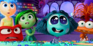 Anger (voiced by Lewis Black), Joy (Amy Poehler), Disgust (Liza Lapira), Envy (Ayo Edebiri) and Anxiety (Maya Hawke) in Inside Out 2, directed by Kelsey Mann. Copyright: Disney/Pixar. All Rights Reserved.