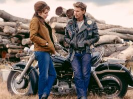 Jodie Comer as Kathy and Austin Butler as Benny in The Bikeriders, directed by Jeff Nichols. Photo: Kyle Kaplan. Copyright: Focus Features, LLC. All Rights Reserved.