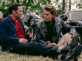 Tom Hardy as Danny and Austin Butler as Benny in The Bikeriders, directed by Jeff Nichols. Photo: Kyle Kaplan. Copyright: Focus Features, LLC. All Rights Reserved.