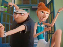 Gru (voiced by Steve Carell) and Lucy (Kristen Wiig) in Despicable Me 4, directed by Chris Renaud and Patrick Delage. Copyright: Illumination Entertainment/Universal Studios. All Rights Reserved.