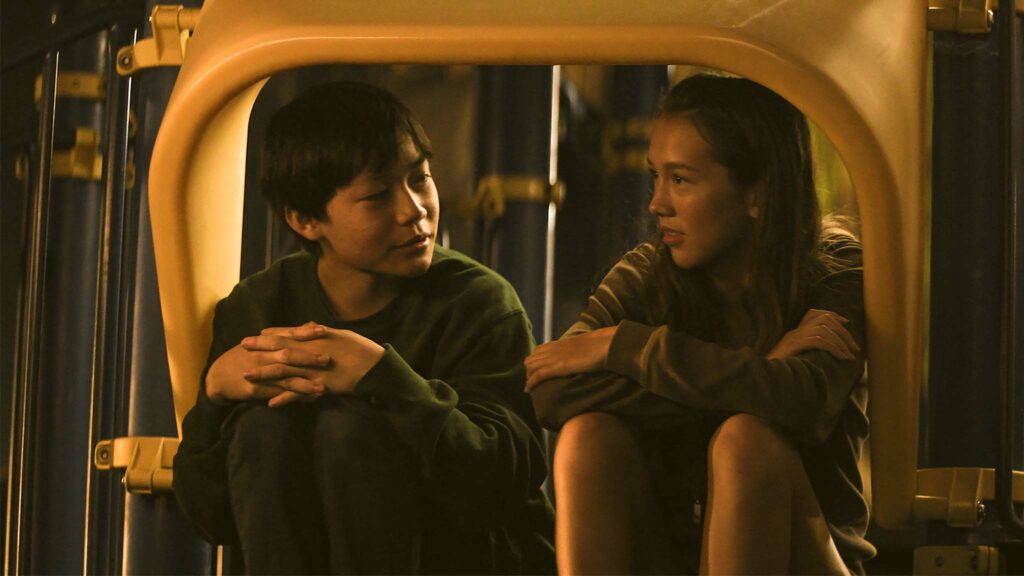 Izaac Wang as Chris Wang and Mahaela Park as Madi in Didi, directed by Sean Wang. Copyright: Focus Features/Talking Fish Pictures. All Rights Reserved.