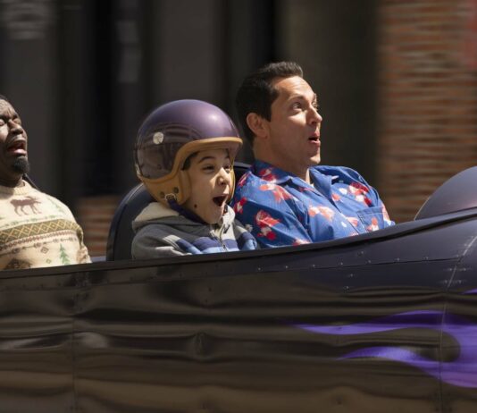 Lil Rel Howery as Moose, Benjamin Bottani as Mel and Zachary Levi as Harold in Harold And The Purple Crayon. Photo: Hopper Stone. Copyright: CTMG. All Rights Reserved.