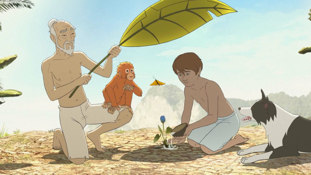 Kensuke (voiced by Ken Watanabe) and Michael (Aaron MacGregor) in Kensuke’s Kingdom, directed by Neil Boyle and Kirk Hendry. Copyright: Modern Films. All Rights Reserved.