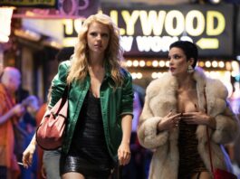 Mia Goth as Maxine Minx and Halsey as Tabby Martin in MaXXXine, directed by Ti West. Photo: Justin Lubin. Copyright: Starmaker Studios LLC. All Rights Reserved.