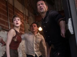 Daisy Edgar-Jones as Kate, Anthony Ramos as Javi and Glen Powell as Tyler in Twisters, directed by Lee Isaac Chung. Photo: Melinda Sue Gordon. Copyright: Universal Pictures/Warner Bros. Pictures/Amblin Entertainment.