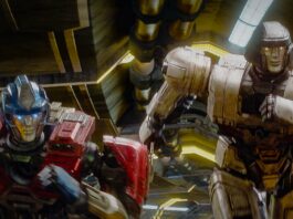 Orion Pax (voiced by Chris Hemsworth) and D-16 (Brian Tyree Henry) in Transformers One. Copyright: Paramount Animation, a Division of Paramount Pictures. Hasbro, Transformers and all related characters are trademarks of Hasbro. All Rights Reserved.