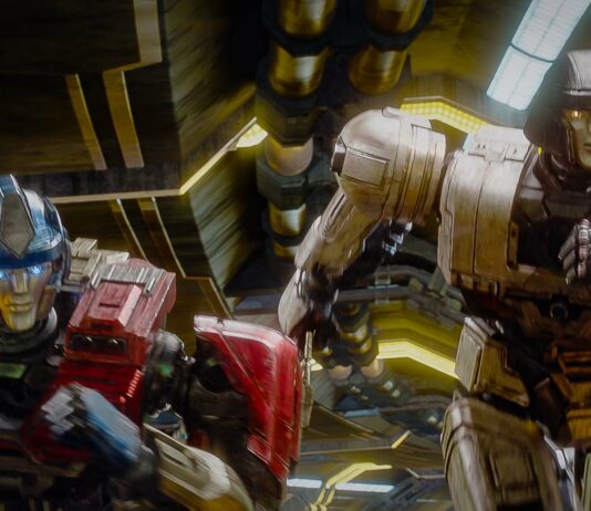 Orion Pax (voiced by Chris Hemsworth) and D-16 (Brian Tyree Henry) in Transformers One. Copyright: Paramount Animation, a Division of Paramount Pictures. Hasbro, Transformers and all related characters are trademarks of Hasbro. All Rights Reserved.