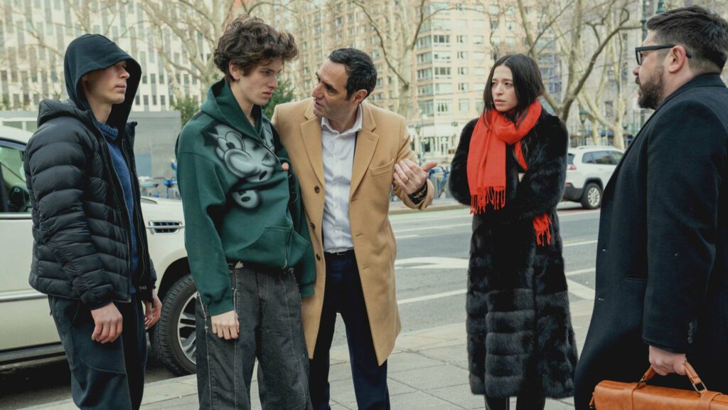 Karren Karagulian as Toros, Mark Eidelshtein as Ivan, Yura Borisov as Igor and Mikey Madison as Ani in Anora, directed by Sean Baker. Photo: Augusta Quirk. Copyright: Anora Productions, LLC. All Rights Reserved.