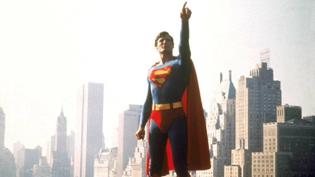 Christopher Reeve as Superman in Super/Man: The Christopher Reeve Story. Photo: Everett Collection Inc/Alamy Stock Photo. Copyright: Warner Brothers/courtesy Everett Collection. All Rights Reserved.