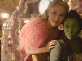 Ariana Granda as Glinda and Cynthia Erivo as Elphaba in Wicked, directed by Jon M Chu. Copyright: Universal Studios. All Rights Reserved.