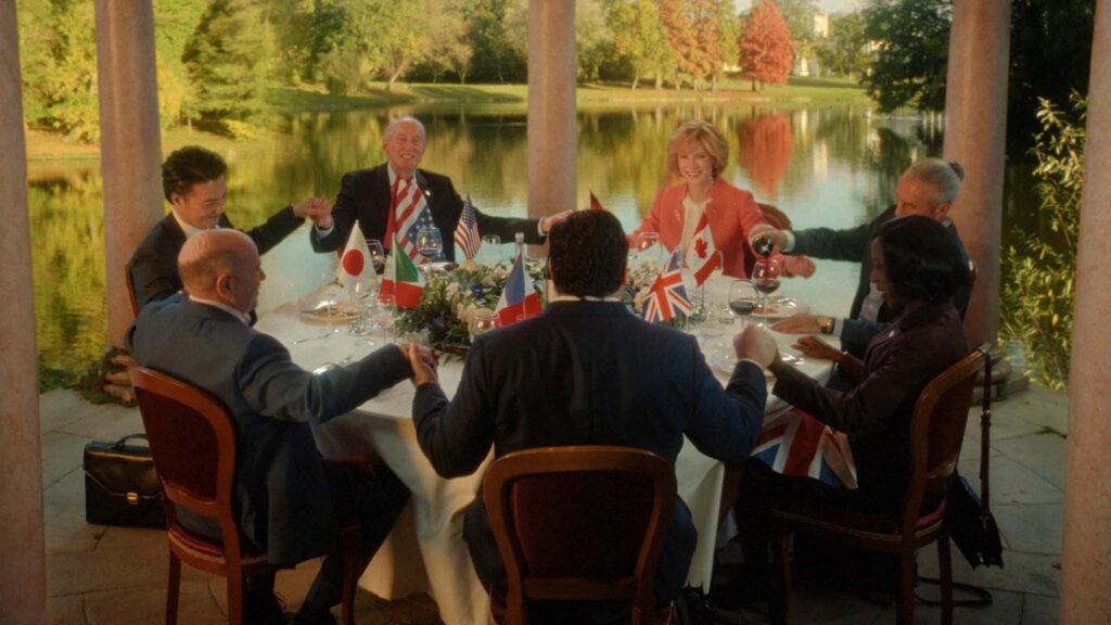 Takehiro Hira as Tatsuro Iwasaki, Rolando Ravello as Antonio Lamorle, Charles Dance as Edison Wolcott, Denis Menochet as Sylvain Broulez, Cate Blanchett as Hilda Orlmann, Nikki Amuka-Bird as Cardosa Dewindt and Roy Dupuis as Maxime Laplace in Rumours, directed by Guy Maddin, Evan Johnson and Galen Johnson. Copyright: Universal Pictures. All Rights Reserved.