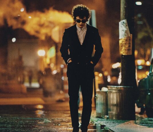 Timothee Chalamet as Bob Dylan in A Complete Unknown, directed by James Mangold. Photo: Macall Polay. Copyright: Searchlight Pictures. All Rights Reserved.