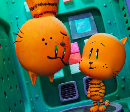 Petey (voiced by Pete Davidson) and Li’l Petey (Lucas Hopkins Calderon) in Dog Man, directed by Peter Hastings. Copyright: DreamWorks Animation LLC/Universal Pictures. All Rights Reserved.Hastings.