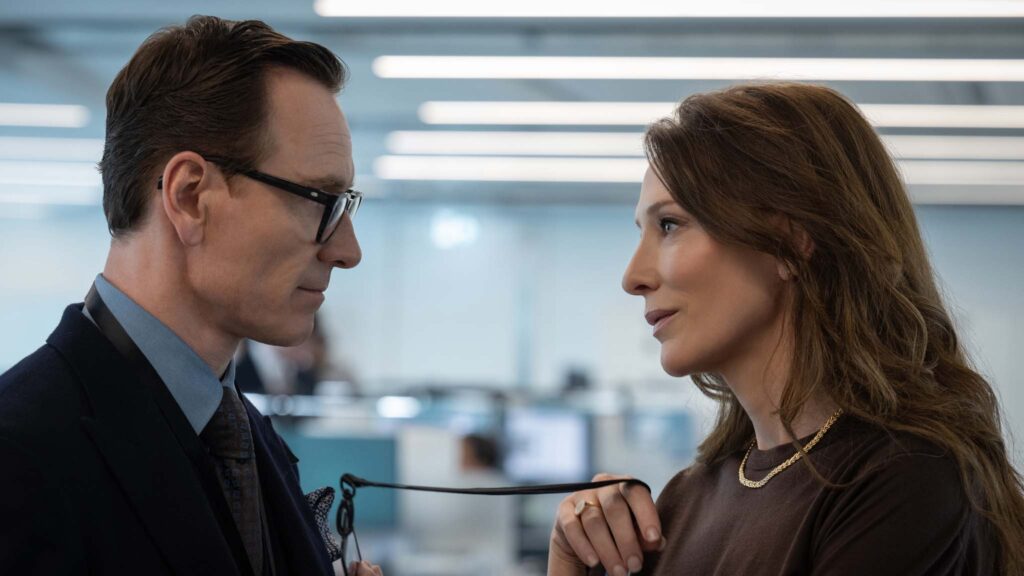 Michael Fassbender as George Woodhouse and Cate Blanchett as Kathryn St Jean in Black Bag, directed by Steven Soderbergh. Photo: Claudette Barius. Copyright: Focus Features, LLC. All Rights Reserved.
