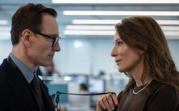 Michael Fassbender as George Woodhouse and Cate Blanchett as Kathryn St Jean in Black Bag, directed by Steven Soderbergh. Photo: Claudette Barius. Copyright: Focus Features, LLC. All Rights Reserved.