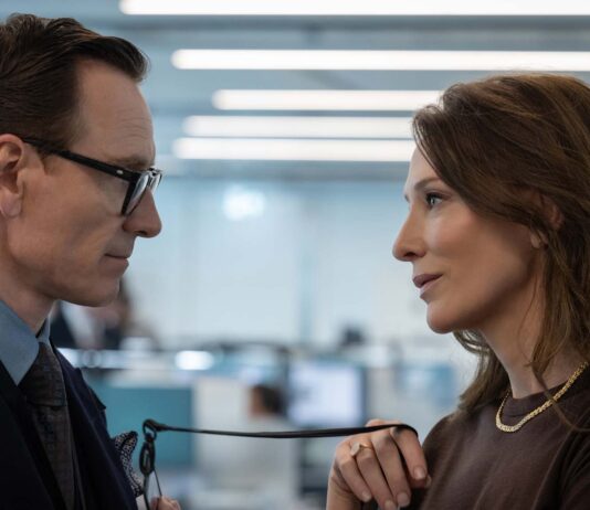 Michael Fassbender as George Woodhouse and Cate Blanchett as Kathryn St Jean in Black Bag, directed by Steven Soderbergh. Photo: Claudette Barius. Copyright: Focus Features, LLC. All Rights Reserved.