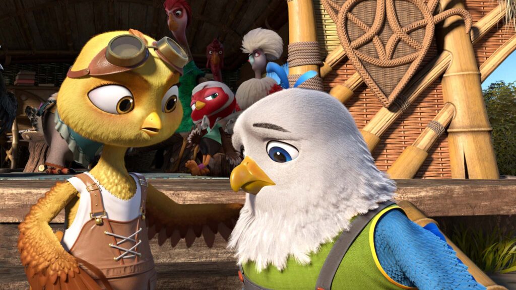 Ratchet (voiced by Rachell Marie Hofstetter aka Valkyrae) and Goldbeak (David Henrie) in Goldbeak, directed by Dong Long and Nigel W Tierney. Copyright: Dazzler Media. All Rights Reserved.