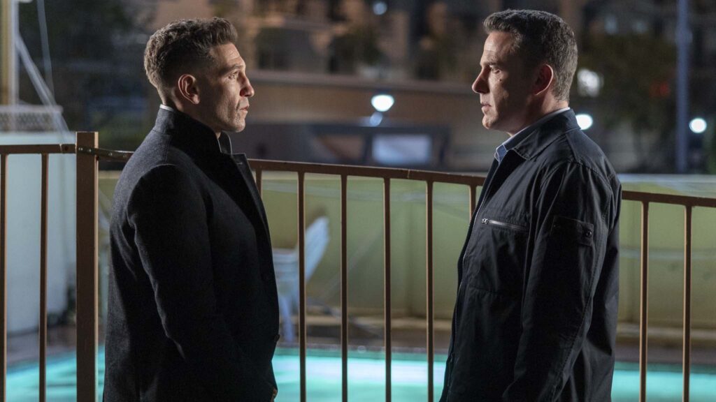 Jon Bernthal as Brax and Ben Affleck as Christian Wolff in The Accountant 2, directed by Gavin O'Connor. Photo: Warrick Page. Copyright: Warner Bros. Entertainment Inc./Amazon Content Services LLC. All Rights Reserved.