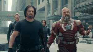 Wyatt Russell as John Walker, Sebastian Stan as Bucky Barnes, Hannah John-Kamen as Ghost and David Harbour as Alexei Shostakov/Red Guardian in Thunderbolts*, directed by Jake Schreier. Copyright: Marvel. All Rights Reserved.