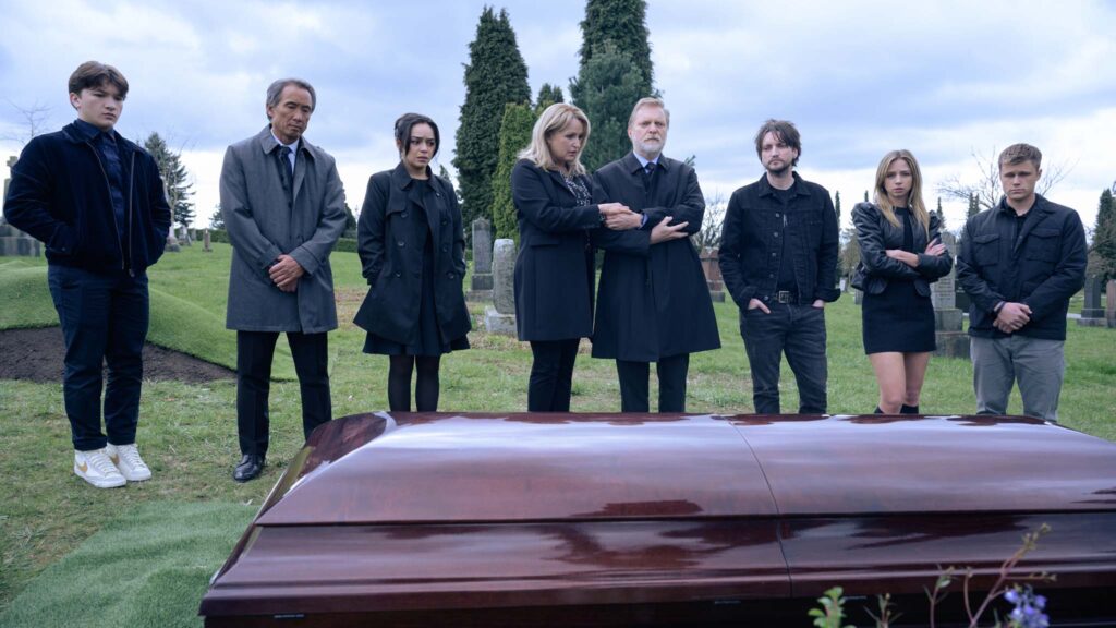 Teo Briones as Charlie, Andrew Tinpo Lee as Marty, Kaitlyn Santa Juana as Stefanie, April Amber Telek as Aunt Brenda, Alex Zahara as Uncle Howard, Richard Harmon as Erik, Anna Lore as Julia, Owen Patrick Joyner as Bobby in Final Destination Bloodlines, directed by Adam Stein and Zach Lipovsky. Photo: Eric Milner. Copyright: Warner Bros. Entertainment Inc. All Rights Reserved.